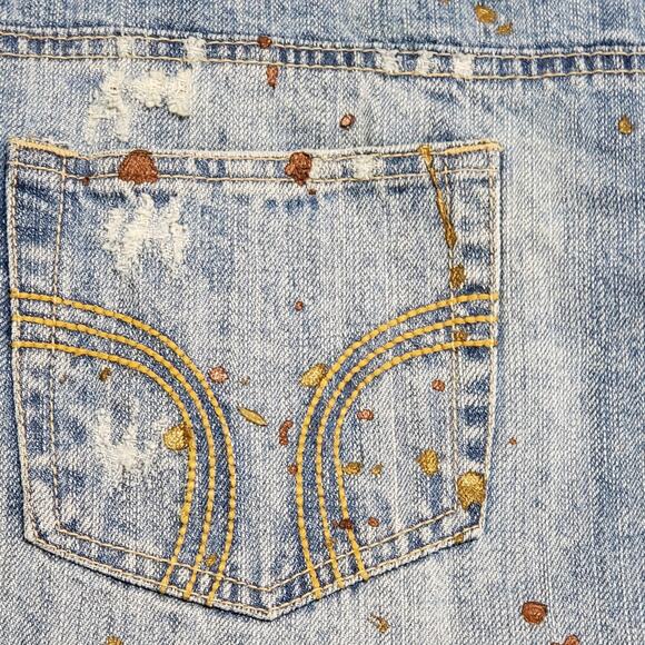 Vintage Y2K Wet Seal Denim Mini Skirt Distressed Paint Splatter Large Low Rise - Picture 4 of 9